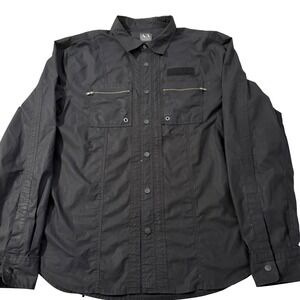 Armani Exchange Mens XL Black Utility Snap Front Shirt Zipper Pockets Tactical